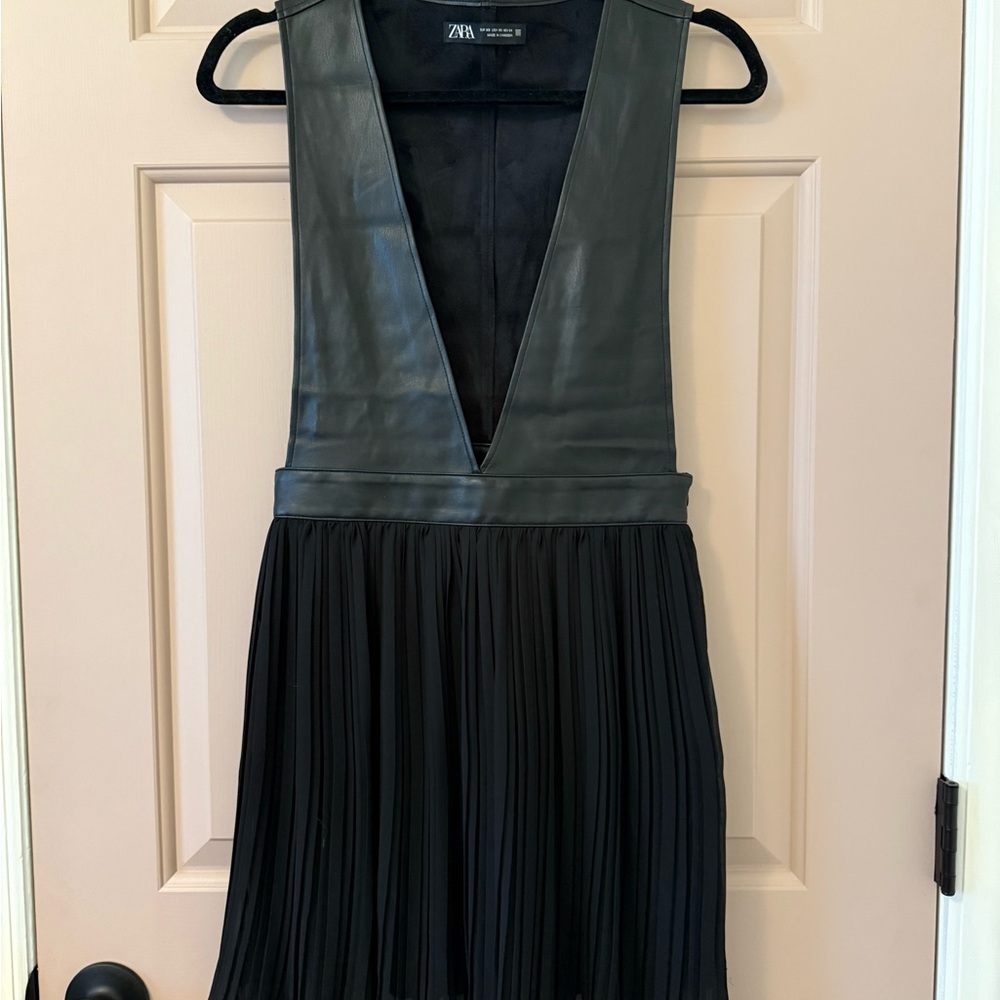 Zara Black Leather and Pleated Dress